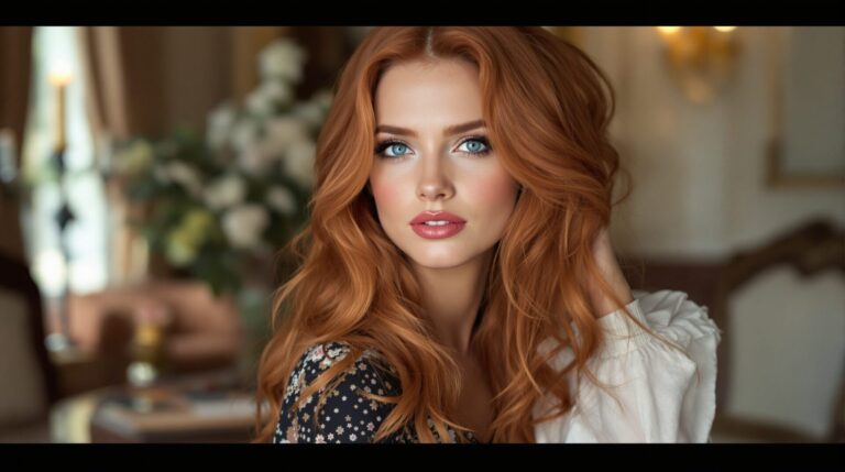 cheveux cuivré yeux bleu