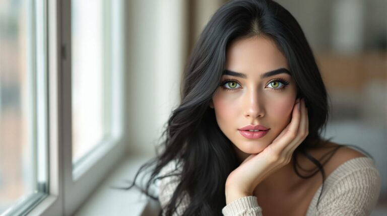 cheveux noir yeux vert