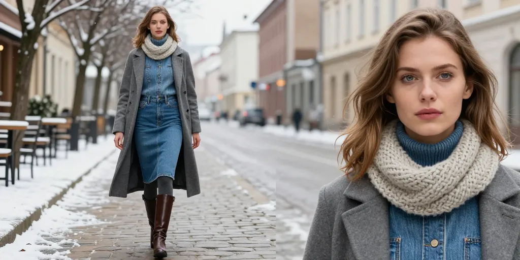 tenue jupe jean hiver